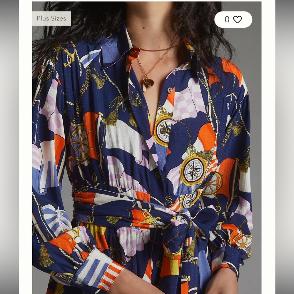 NWT Anthropologie Maeve mini shirt dress in nautical navy print